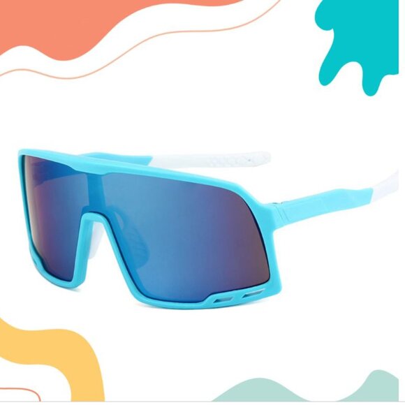 Sports Sunglasses Blue Mirror Lens Shield Beach Shades Cover Face UV Protection - Picture 2 of 4